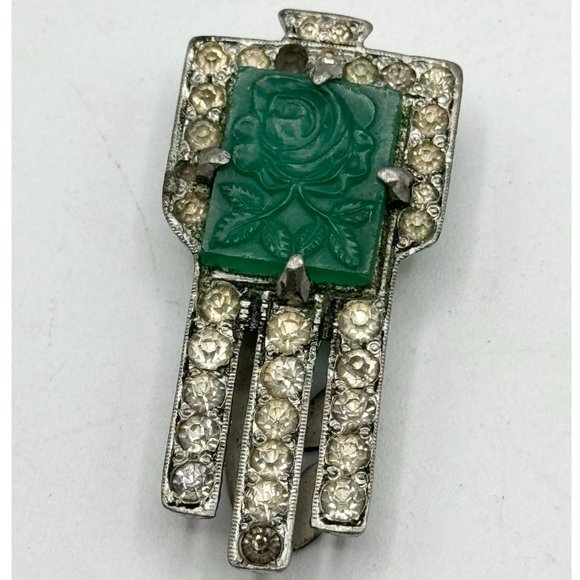 Art Deco Estate F.N.Co. Peking glass rhinestone dress clip